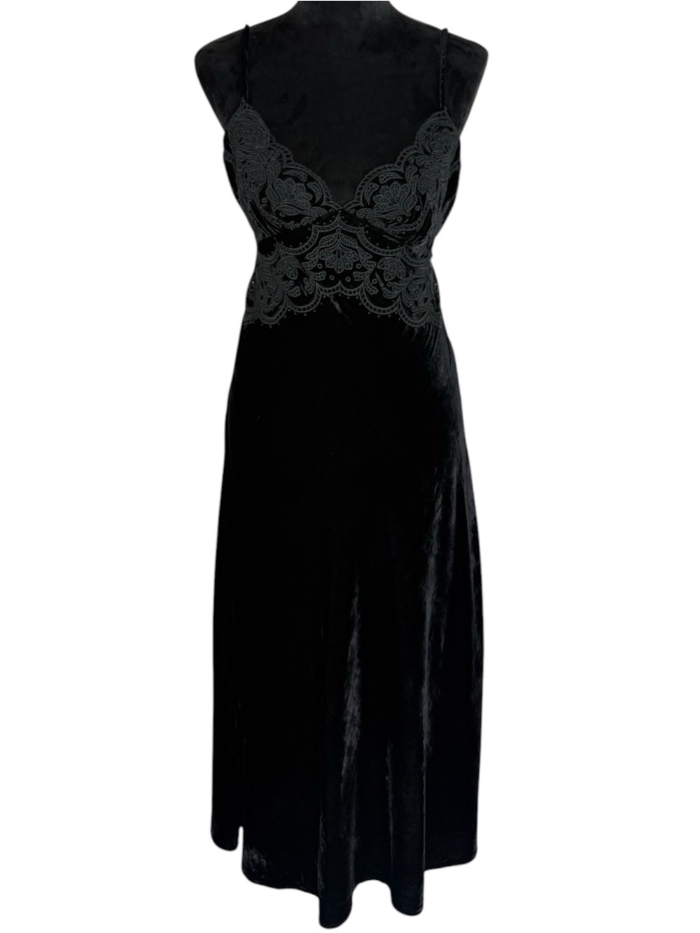 Farm Rio Richelieu Midi Slip Dress Size S Black Velvet Lace Whimsigoth Evening - Picture 2 of 15